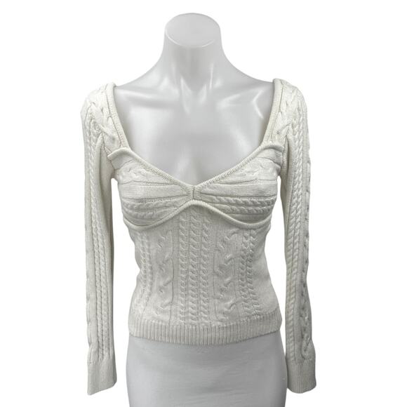 Majorelle Fallone Women's White Cream Cable Knit Long Sleeve Crop Sweater Top S - Picture 1 of 4